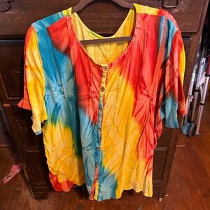 Colorful Tie-Dye Button-Up Women's Top